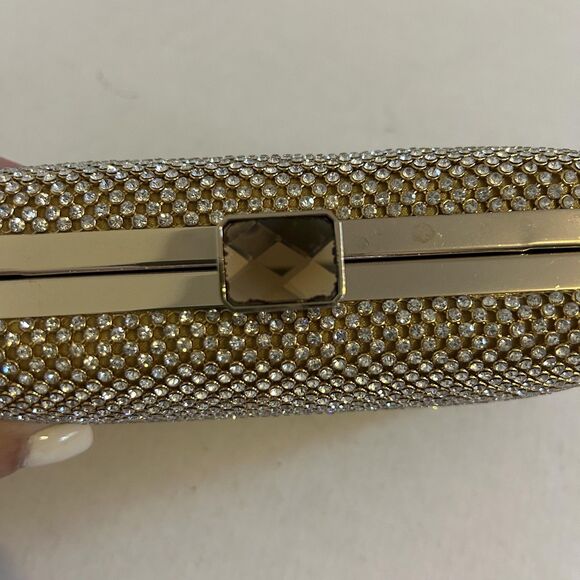 Gold Crystal Clutch Purse Womens Evening Bag Rhinestone Minaudiere Chain Strap - Picture 7 of 12